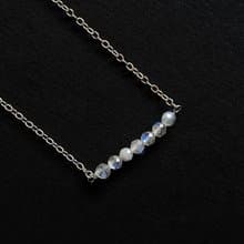 SV925/ 14KGF 小直線 Moonstone 迷你白月光石項鍊 鎖骨鍊