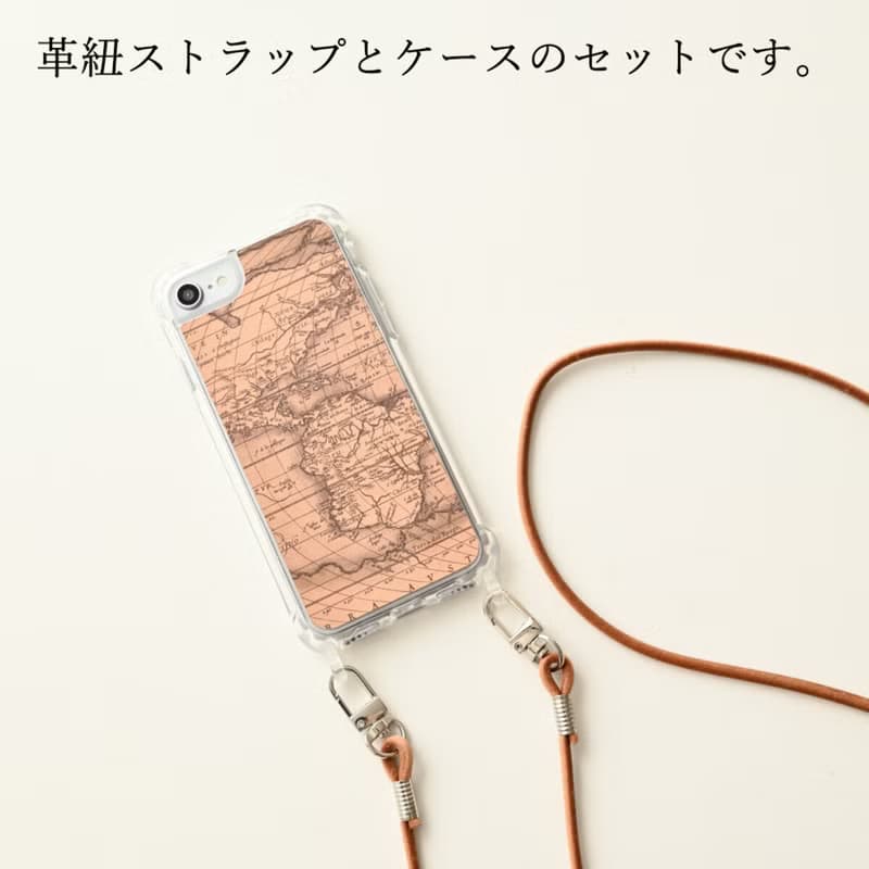 iPhone限定 姫路レザー 生成 印刷 【 リアケース 革紐ストラップ付 】 スマホショルダー スマホストラップ ヴィンテージ プレゼント ギフト EG01M