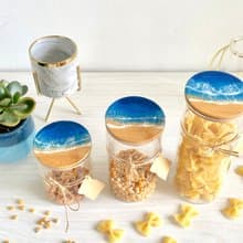 Glass Jar, Resin Ocean Painting, Wedding Gift, Home Gift
