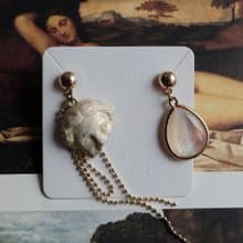 沉睡雅典娜古希臘女神雕塑手繪做舊面具水滴貝殼流蘇鍍金銀針耳釘