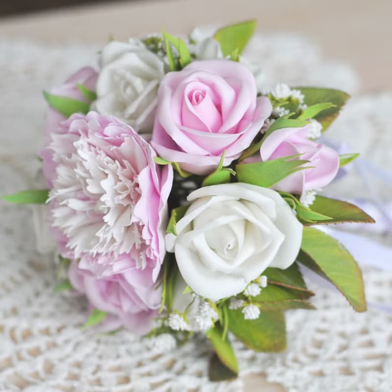Bridal bouquet peony and roses, Wedding pink bouquet and boutonniere 婚禮花束