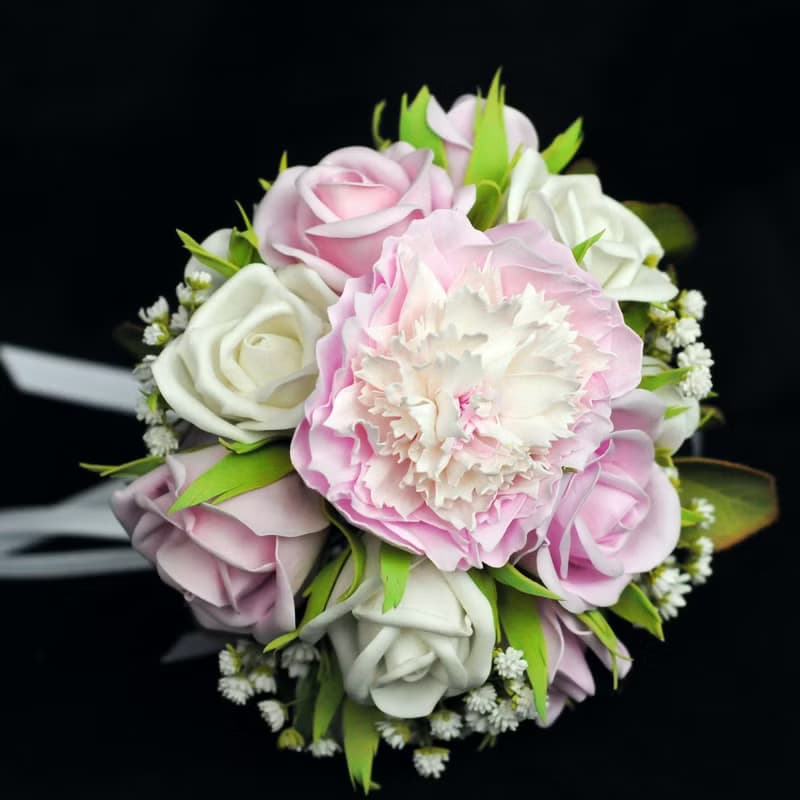 Bridal bouquet peony and roses, Wedding pink bouquet and boutonniere 婚禮花束