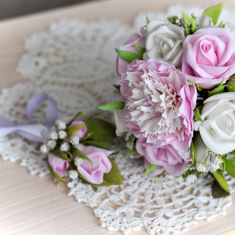 Bridal bouquet peony and roses, Wedding pink bouquet and boutonniere 婚禮花束