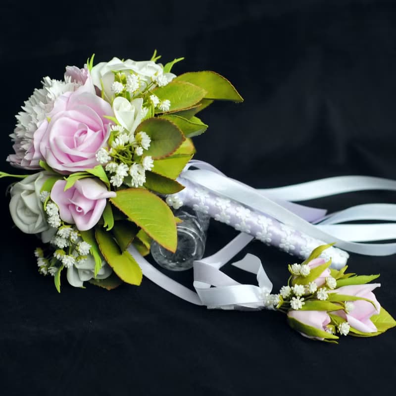 Bridal bouquet peony and roses, Wedding pink bouquet and boutonniere 婚禮花束