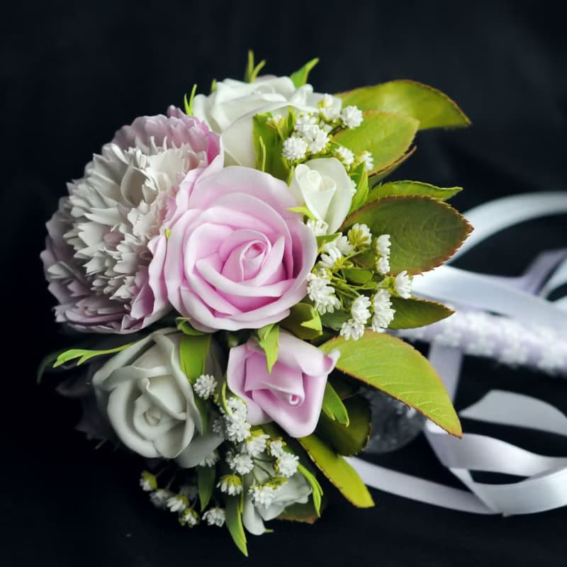 Bridal bouquet peony and roses, Wedding pink bouquet and boutonniere 婚禮花束