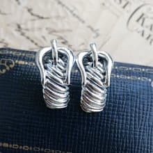 Vintage Jewelry 西洋古董飾品 銀色調  皮帶扣造型 針式耳環