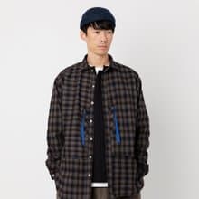 Wide Spread Collar Shirt長袖法蘭絨襯衫外套 棕色格子