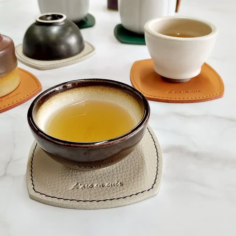 防撥水真皮革日式杯墊|方圓茶墊|一組六入