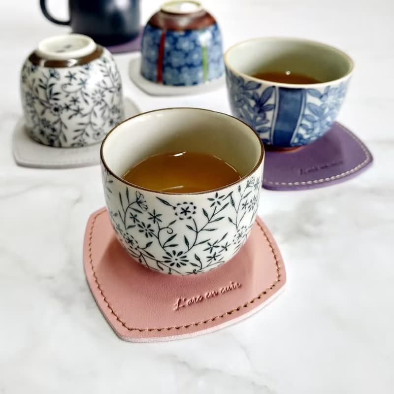 防撥水真皮革日式杯墊|方圓茶墊|一組六入