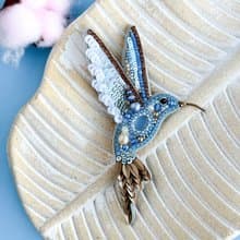 Beaded blue hummingbird brooch handmade