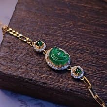 |順心如意|A貨翡翠冰綠如意8.8mm純銀鍍18k黃多顆Ab款手鏈