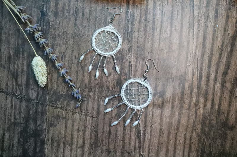 白色夢幻捕夢網珍珠耳環小資生活百搭耳飾