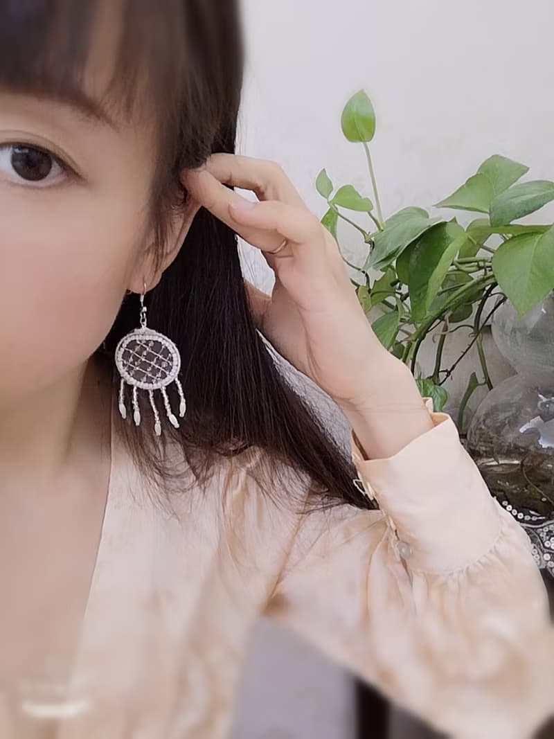 白色夢幻捕夢網珍珠耳環小資生活百搭耳飾
