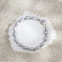 天然灰色米型淡水珍珠紫雲丹吊墜手鍊 銀色水泡扣 7-8mm 簡約時尚