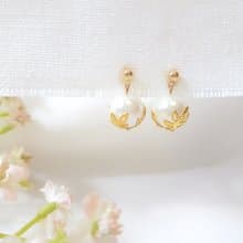 簍空 花網 珍珠 耳環 (金)