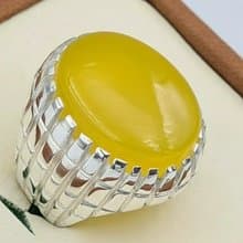 Yellow Yemeni Aqeeq Agate Aqiq Akik Handmade Rings Men Real Gemstone Silver Ring