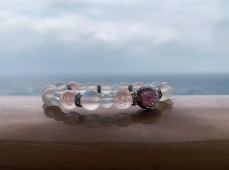 【琉璃系列】 櫻花粉紅夜光琉璃珠手鍊