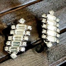 vintage jewelry 典雅長形滿綴萊茵 夾式耳環