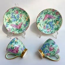 Empire England | 古董瓷質花卉咖啡杯碟一對20世紀初