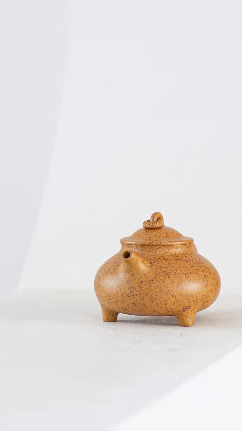 送禮紫砂壺茶壺三足玉环 黄金段高温烧 150cc 顶级黄金段窑变 富