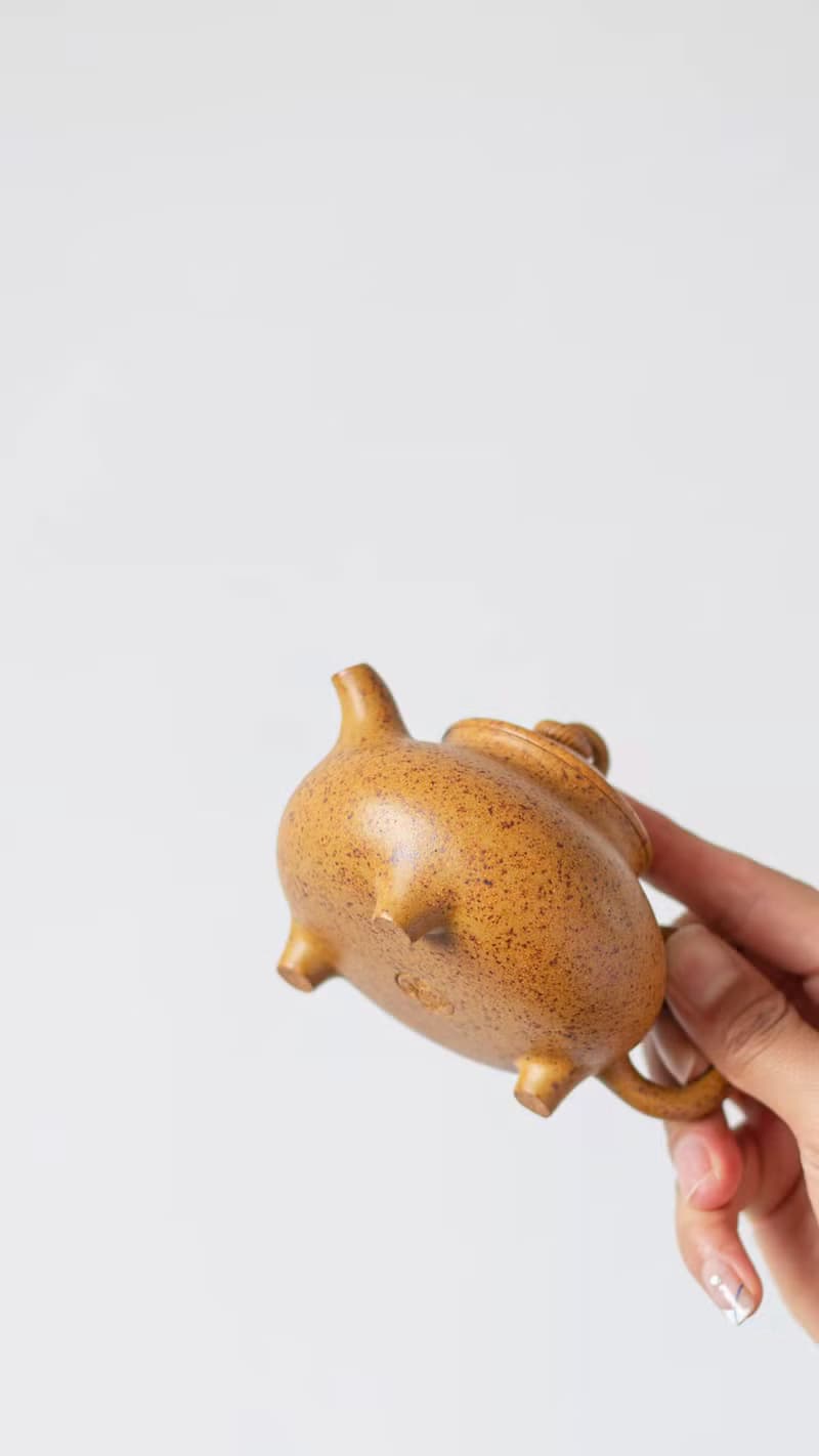 送禮紫砂壺茶壺三足玉环 黄金段高温烧 150cc 顶级黄金段窑变 富