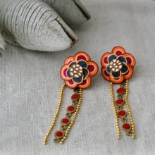 大きめお花のピアス・イヤリング　ロングチェーン赤　オレンジ・ピンク・グリーン