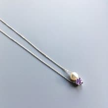 K10YG/SV925 Amethyst Necklace, February Birthstone, Akoya Pearl Dainty Necklace