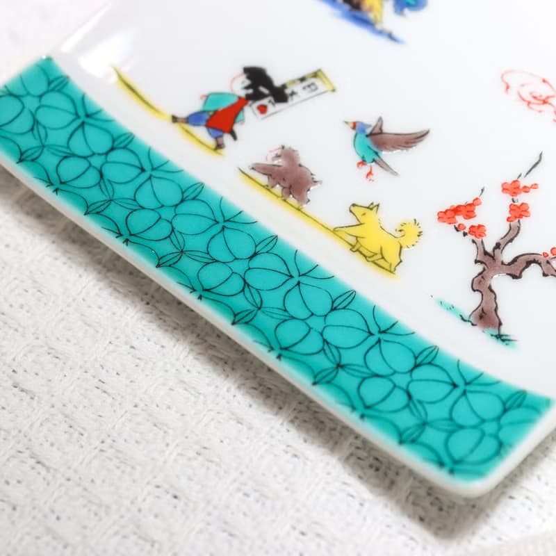 【九谷燒】青郊窯神話故事方盤-桃太郎