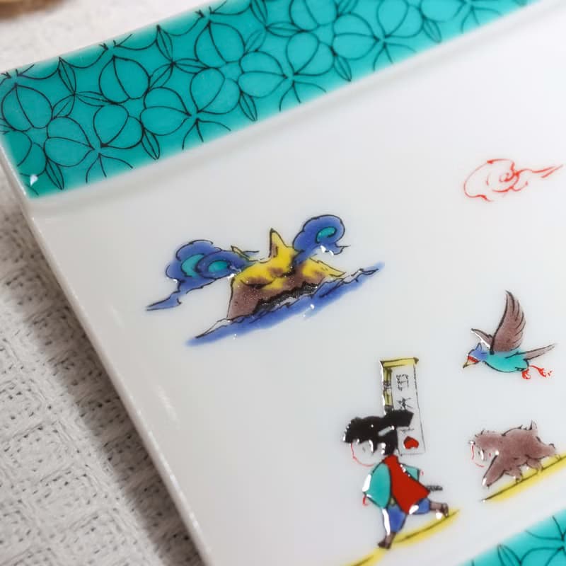 【九谷燒】青郊窯神話故事方盤-桃太郎