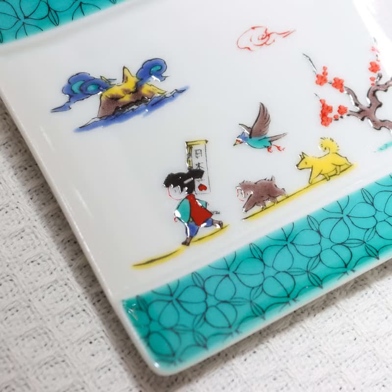 【九谷燒】青郊窯神話故事方盤-桃太郎