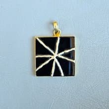 手工金繼項鍊 黑瑪瑙方形吊墜 鍍金銀底 藝術修復風格珠寶