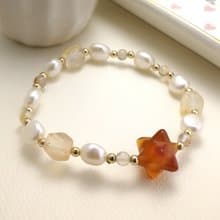 七月生日石-許願流星紅玉髓配養殖淡水珍珠彈性手鍊