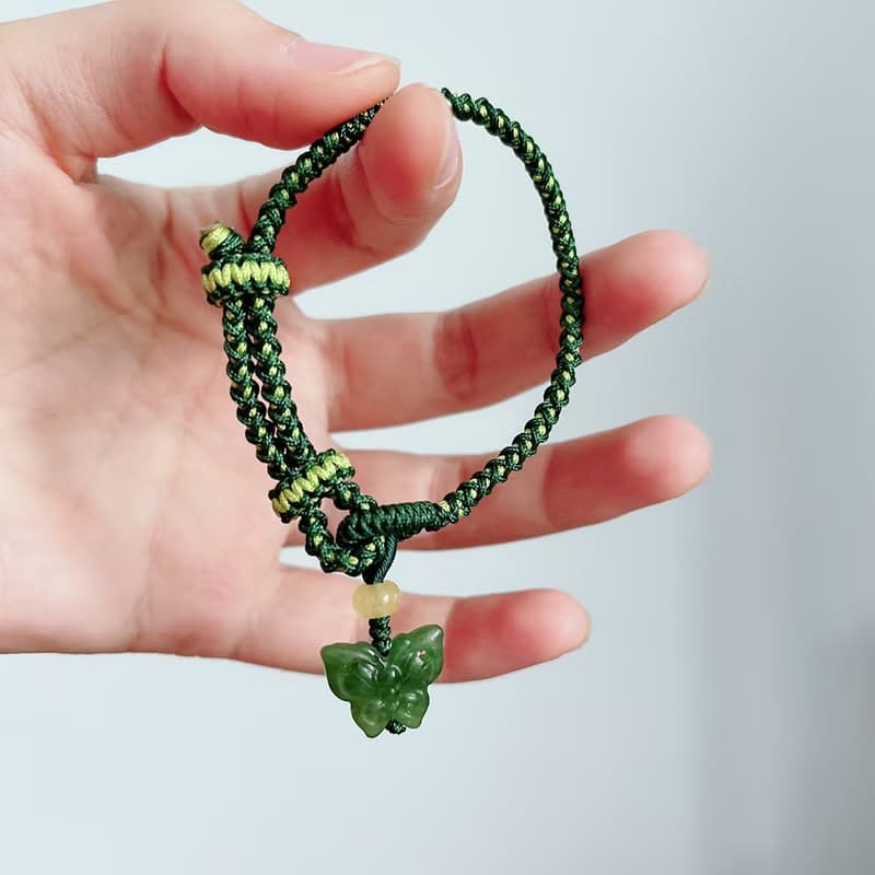 鹿鳴原創手工編繩 天然碧玉蝴蝶手繩手鏈 生日禮物