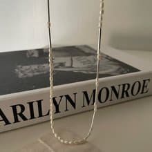 silver long beads mini pearl necklace