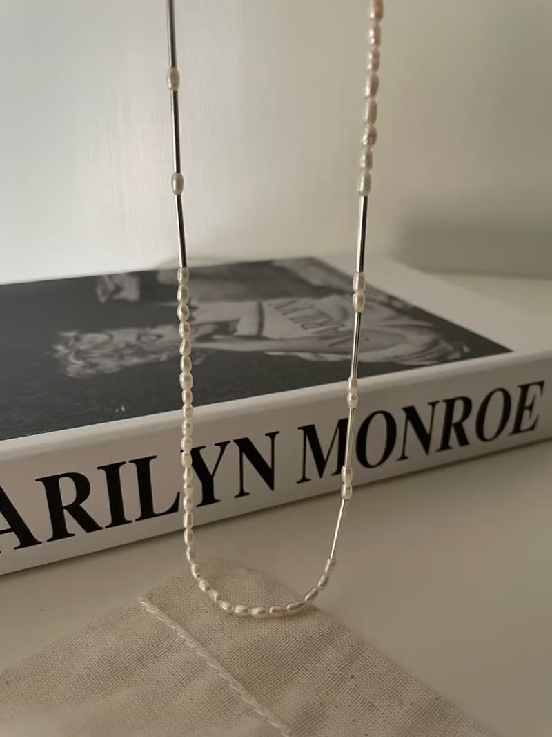silver long beads mini pearl necklace