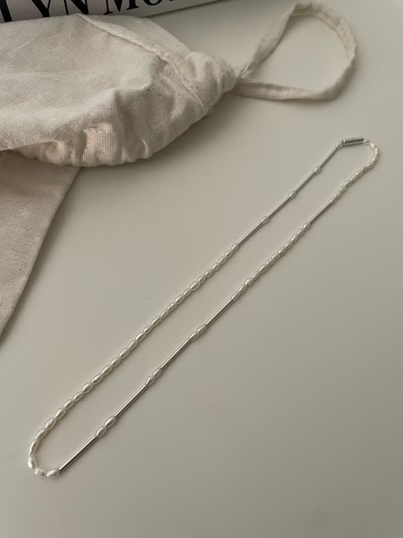 silver long beads mini pearl necklace