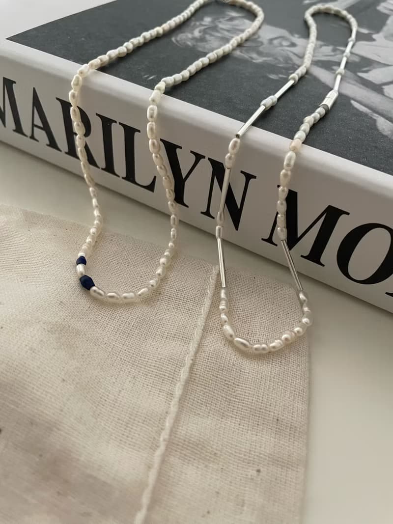 silver long beads mini pearl necklace