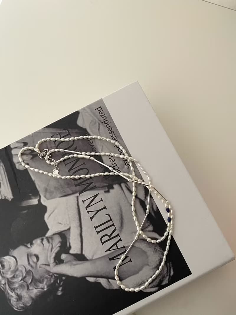 silver long beads mini pearl necklace
