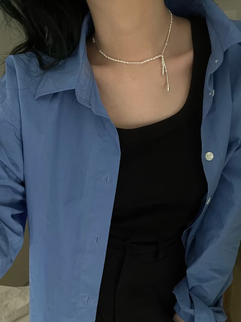 silver long beads mini pearl necklace