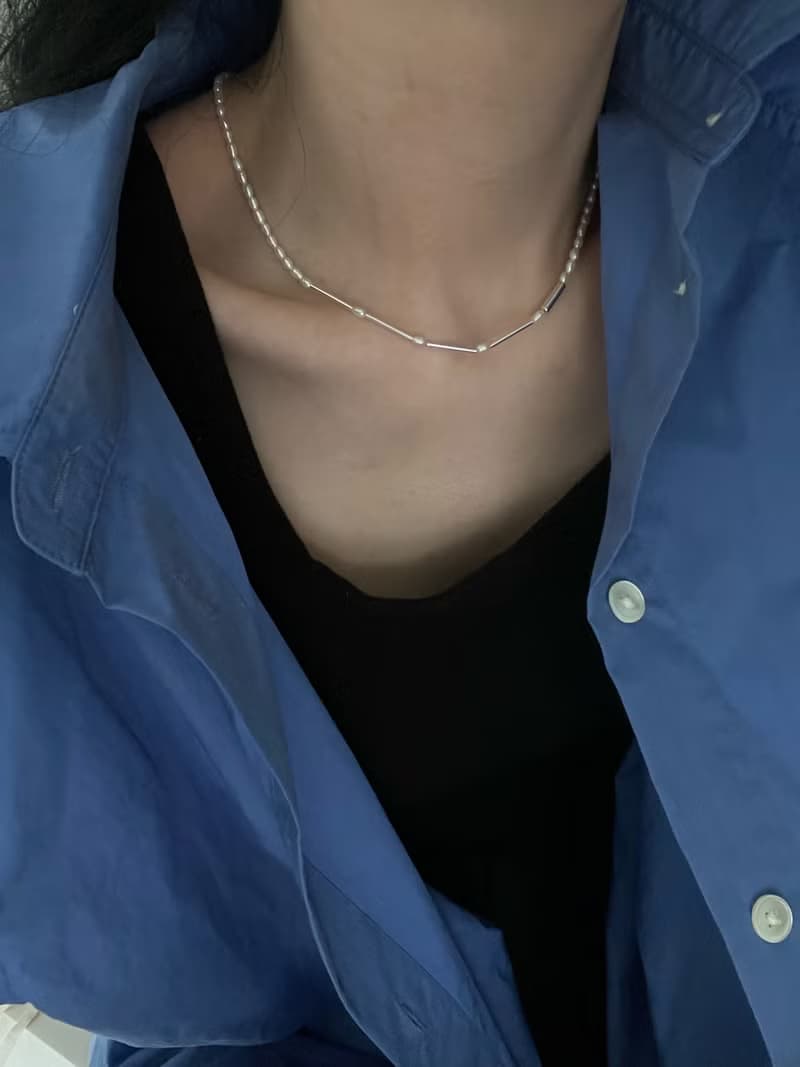 silver long beads mini pearl necklace