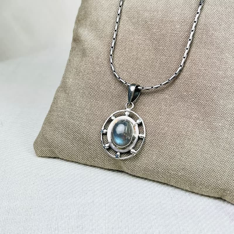 A Lu 海藍寶925純銀項鍊/手工創作 附贈拭銀布