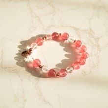 草莓晶切面白水晶14KGF彈性手鍊