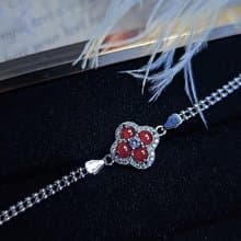 |鴻運美人|A貨翡翠冰玻鮮紅翡蛋面3.8mm純銀鍍18k四葉草手鏈