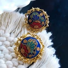 Vintage Jewelry 西洋古董飾品 景泰藍 雅致蝶花 針式耳環