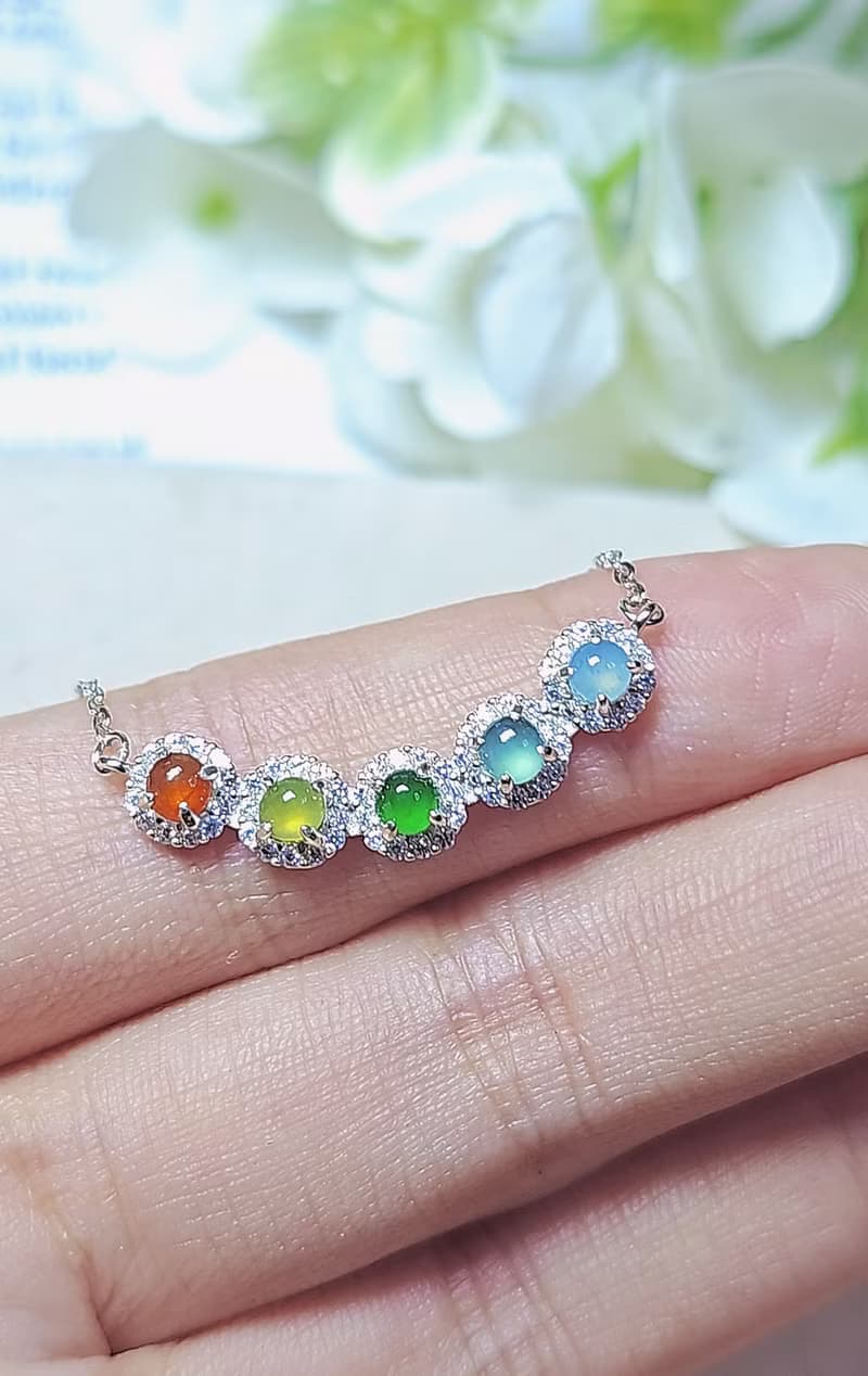 |幸運彩虹仙子|A貨翡翠冰玻多寶彩虹蛋3.5mm純銀鍍18k微笑項鏈