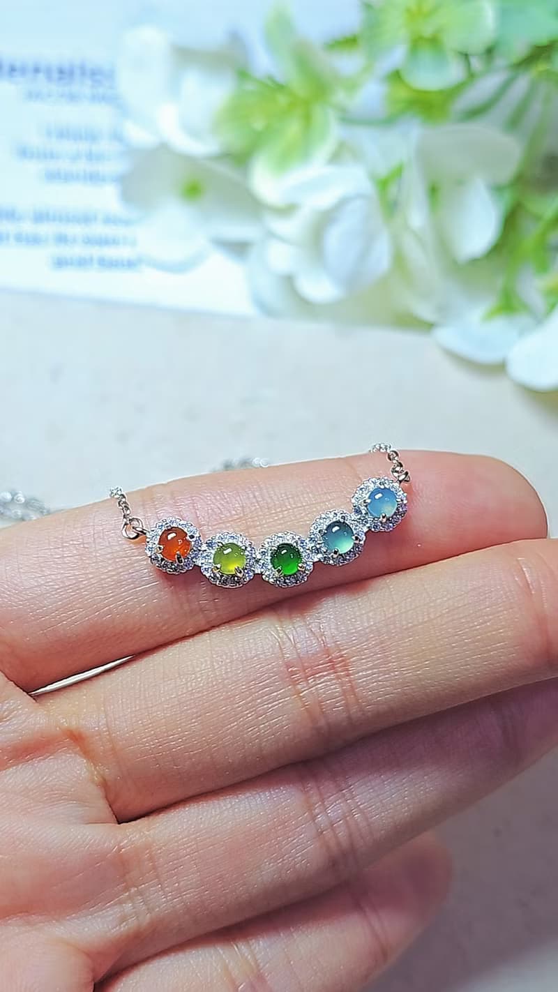 |幸運彩虹仙子|A貨翡翠冰玻多寶彩虹蛋3.5mm純銀鍍18k微笑項鏈