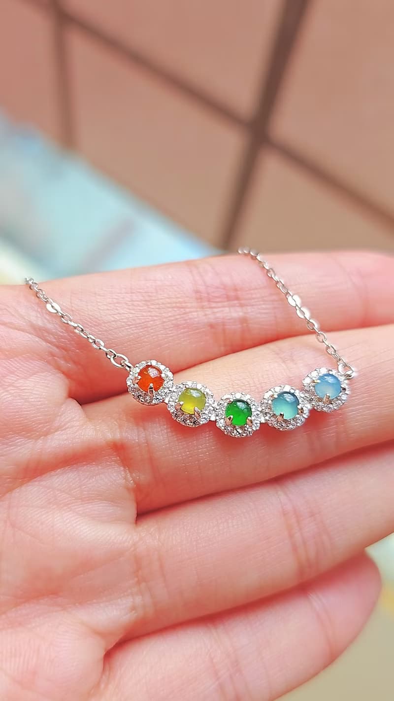 |幸運彩虹仙子|A貨翡翠冰玻多寶彩虹蛋3.5mm純銀鍍18k微笑項鏈