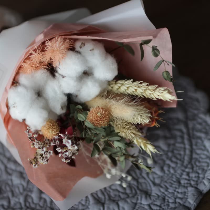 花束 (乾燥花 / 棉花 / 莓果色)