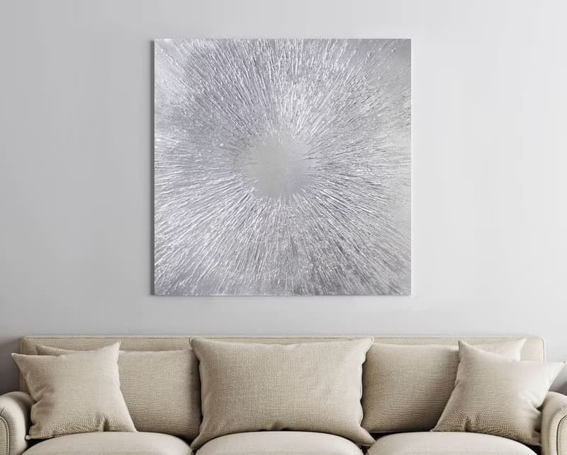 Silver painting canvas | Silver wall art | Silver abstract painting | Silver Sun