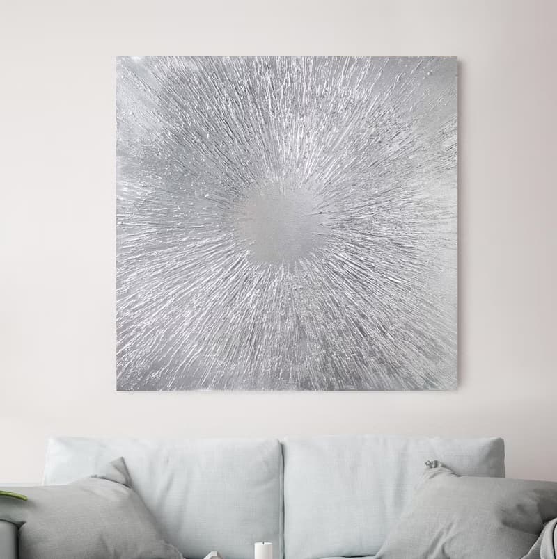 Silver painting canvas | Silver wall art | Silver abstract painting | Silver Sun